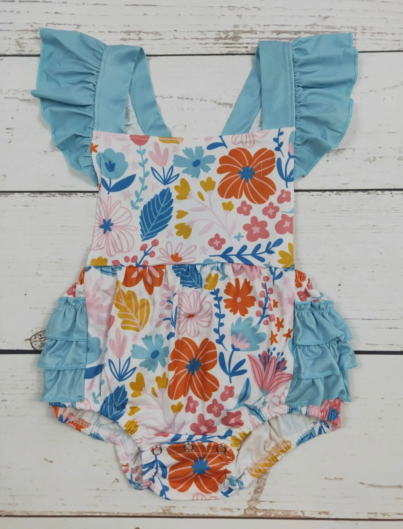 Floral Romper Teal Straps